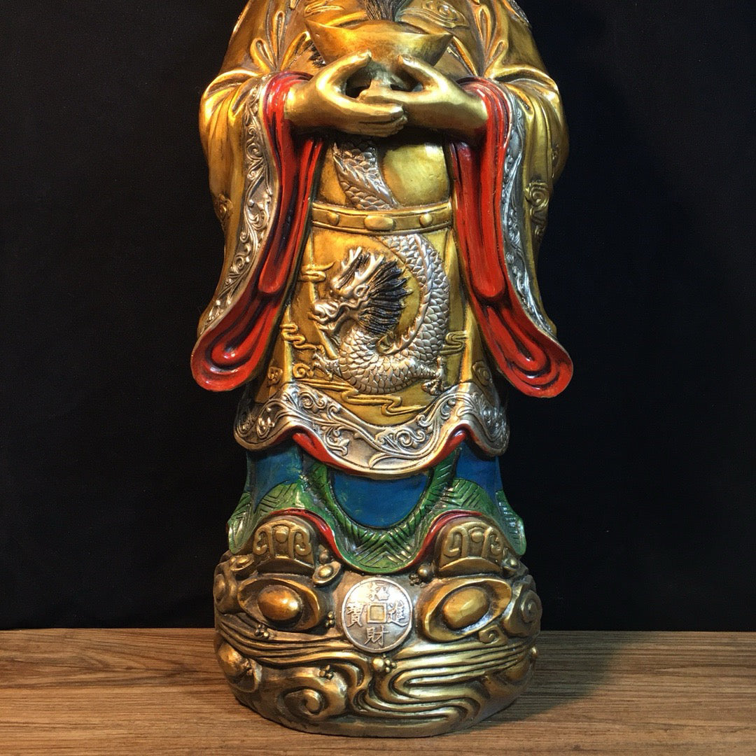 Chinese Antique Pure Copper Paintings Recruit Wealth and Treasure God