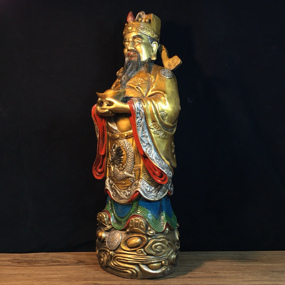 Chinese Antique Pure Copper Paintings Recruit Wealth and Treasure God