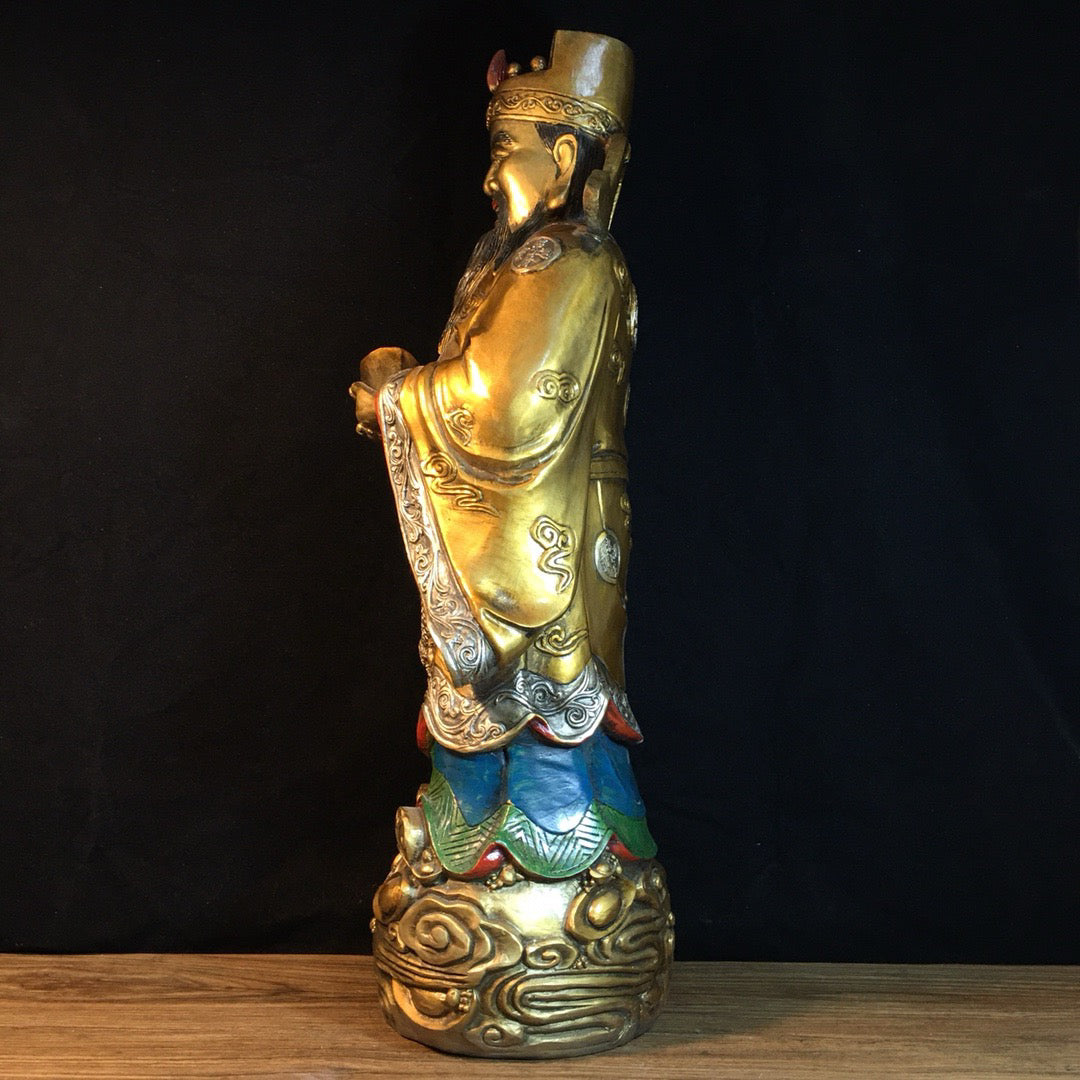 Chinese Antique Pure Copper Paintings Recruit Wealth and Treasure God