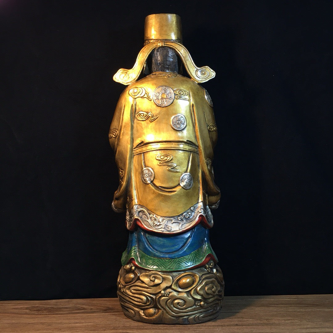 Chinese Antique Pure Copper Paintings Recruit Wealth and Treasure God