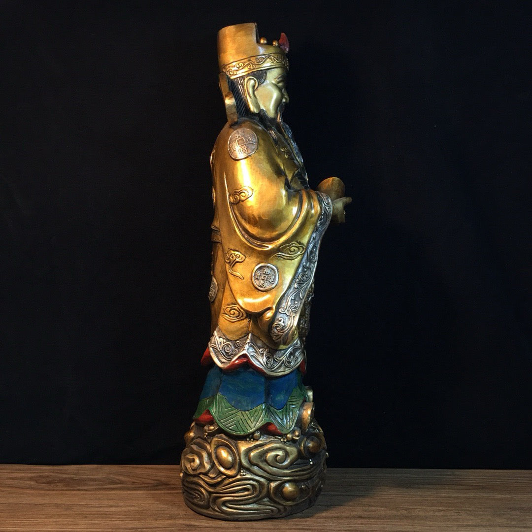 Chinese Antique Pure Copper Paintings Recruit Wealth and Treasure God