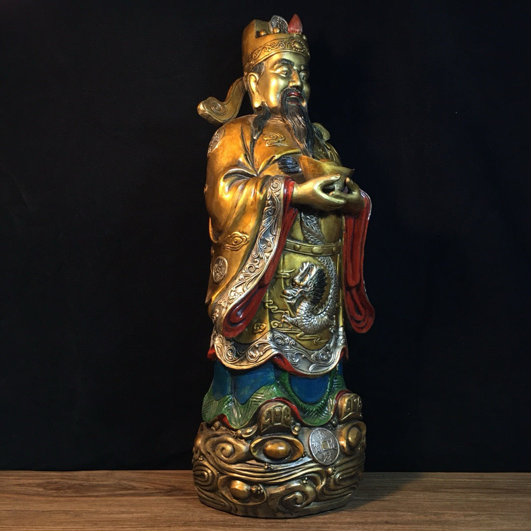 Chinese Antique Pure Copper Paintings Recruit Wealth and Treasure God