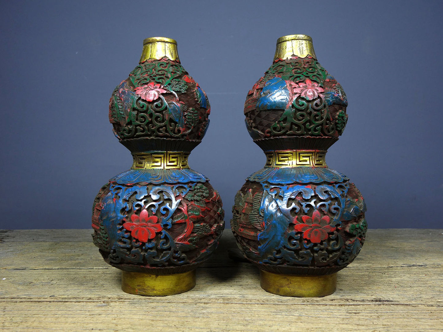 Chinese antique lacquerware with hand-painted Fulu paired bottles