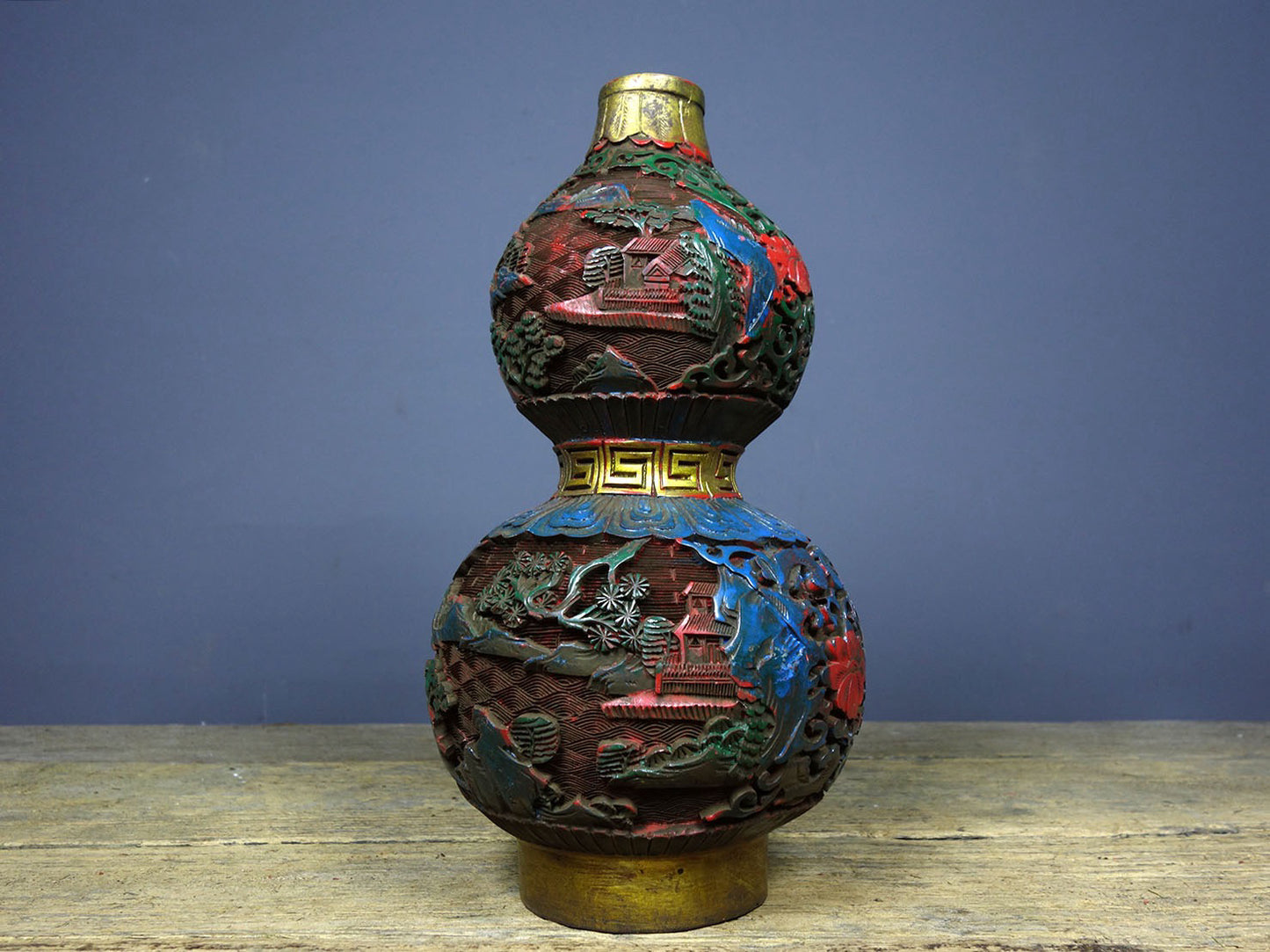 Chinese antique lacquerware with hand-painted Fulu paired bottles