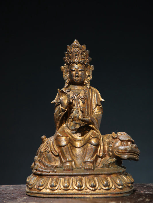Bronze mud gold [Beast Riding Guanyin] Buddha statue