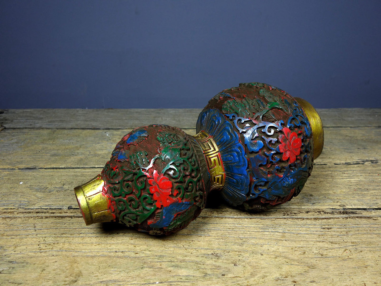 Chinese antique lacquerware with hand-painted Fulu paired bottles