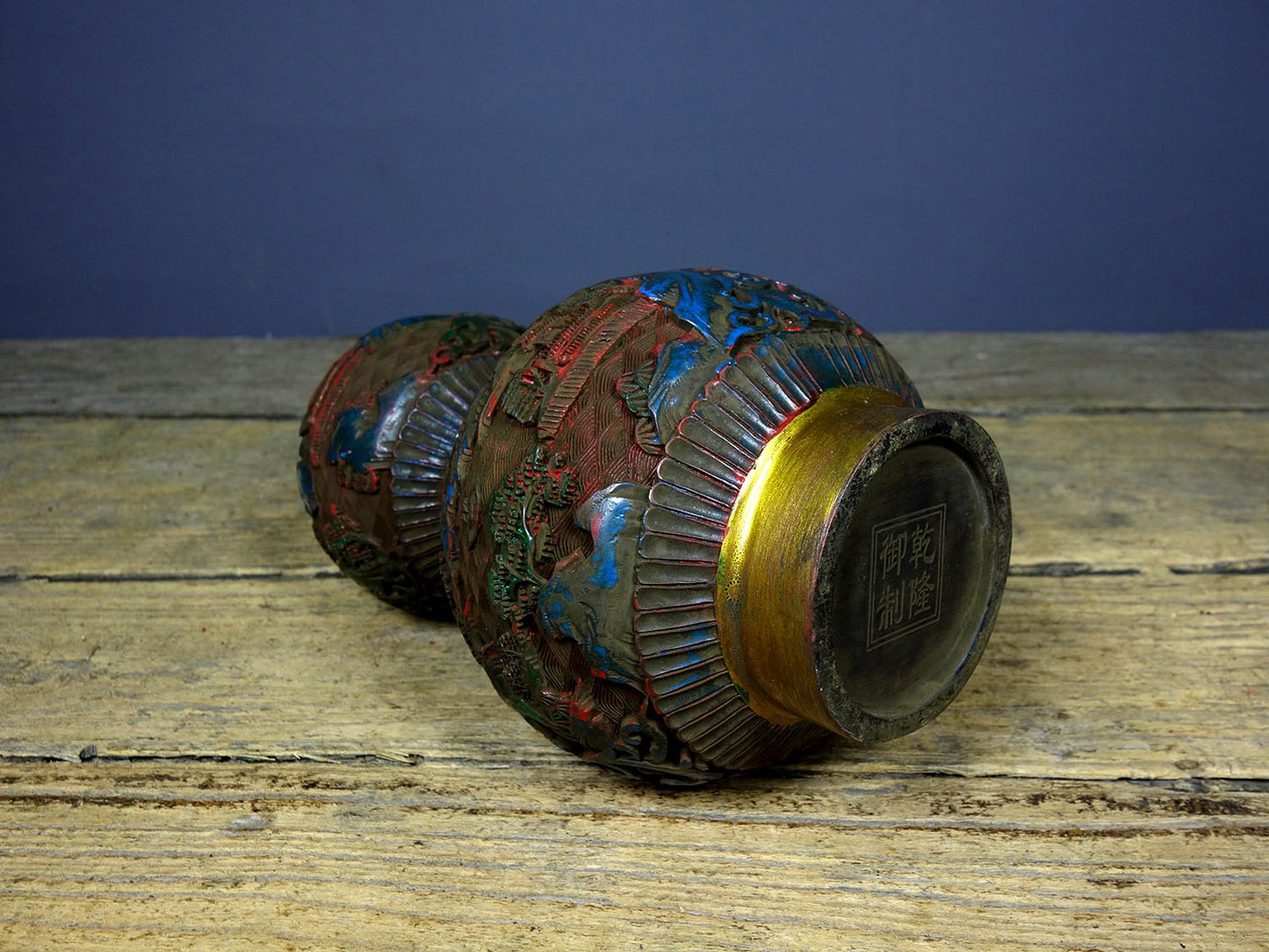 Chinese antique lacquerware with hand-painted Fulu paired bottles
