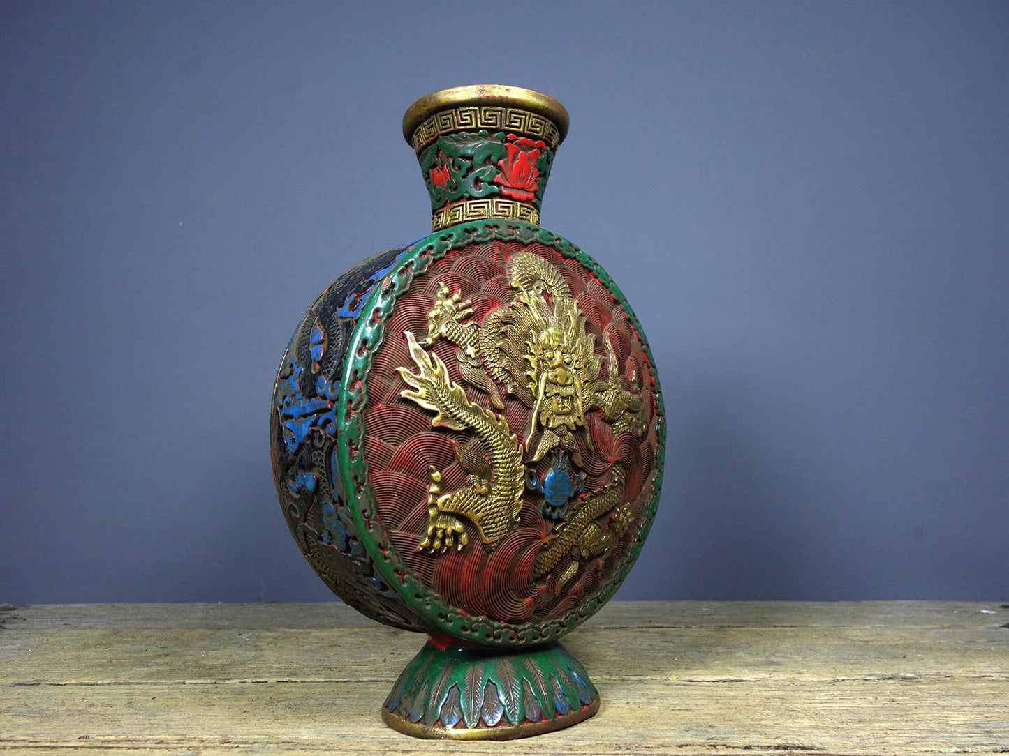 Chinese antique lacquerware painted with gold and paired with bottles