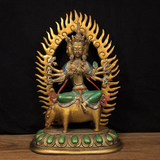 Chinese Antique Pure Copper Pig Riding Vajra Bright Buddha Statue
