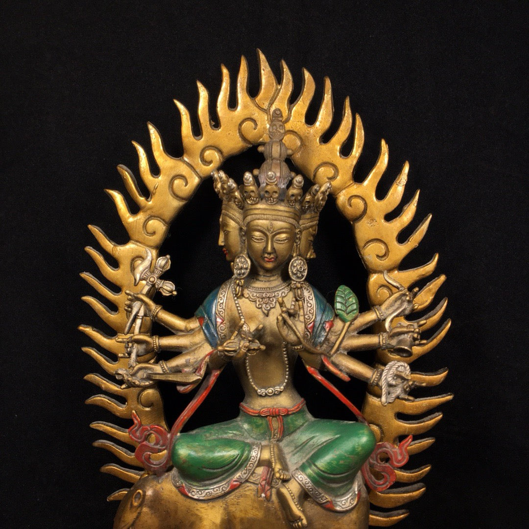 Chinese Antique Pure Copper Pig Riding Vajra Bright Buddha Statue