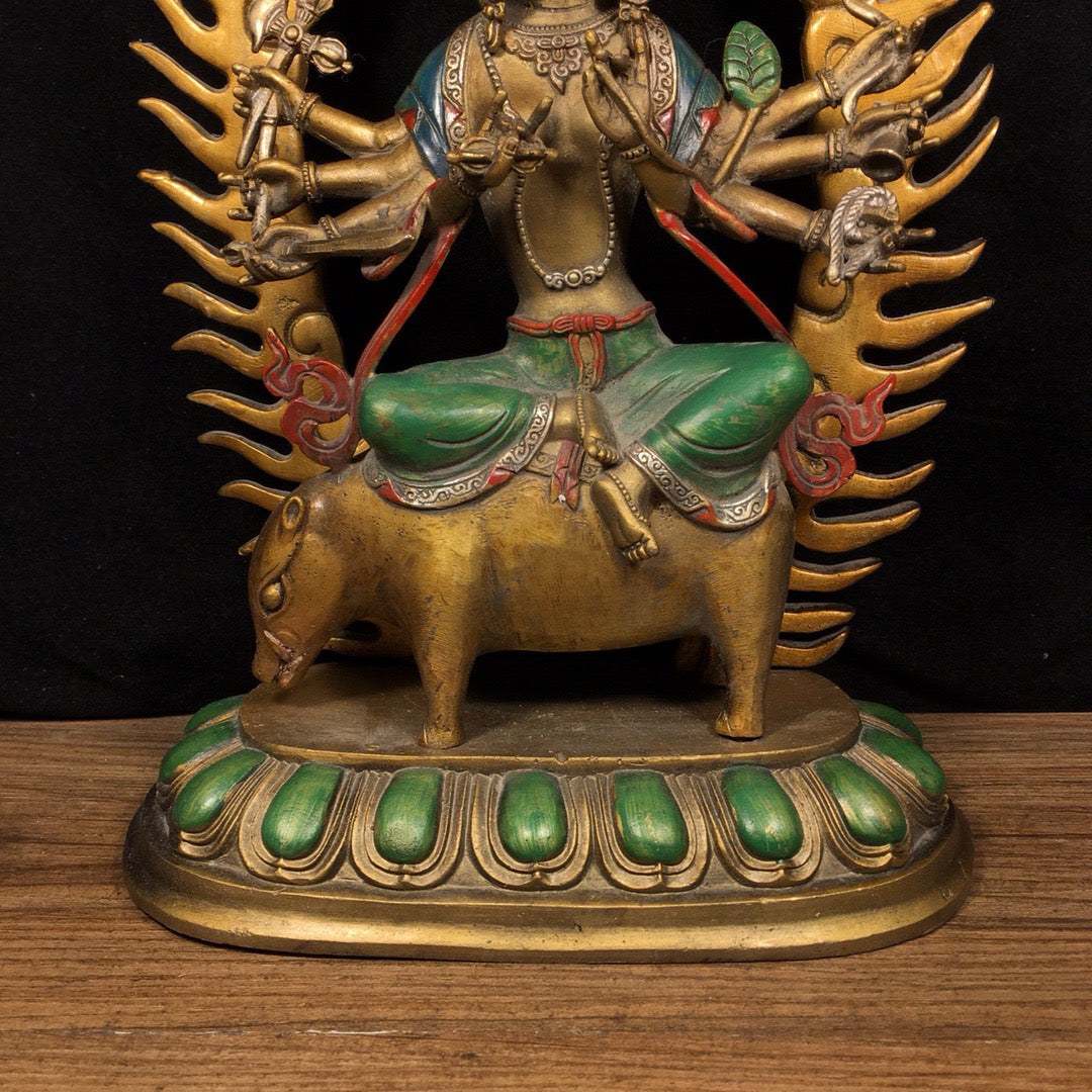 Chinese Antique Pure Copper Pig Riding Vajra Bright Buddha Statue