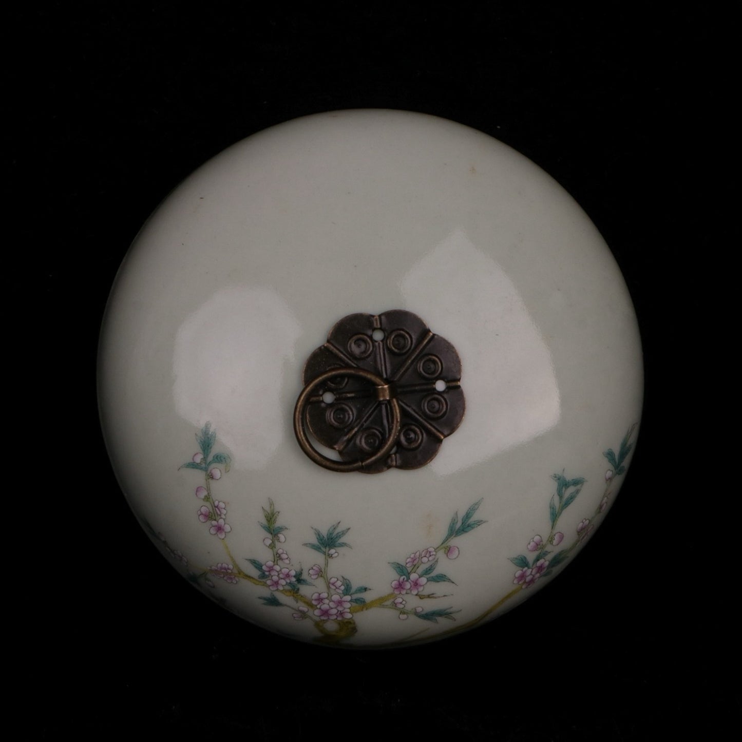Pink flower and bird patterned small ginseng jar