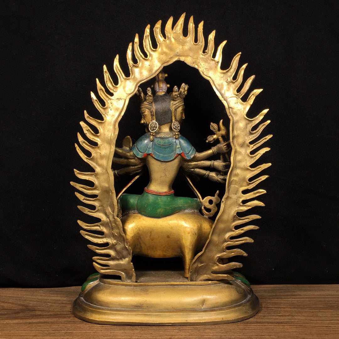Chinese Antique Pure Copper Pig Riding Vajra Bright Buddha Statue