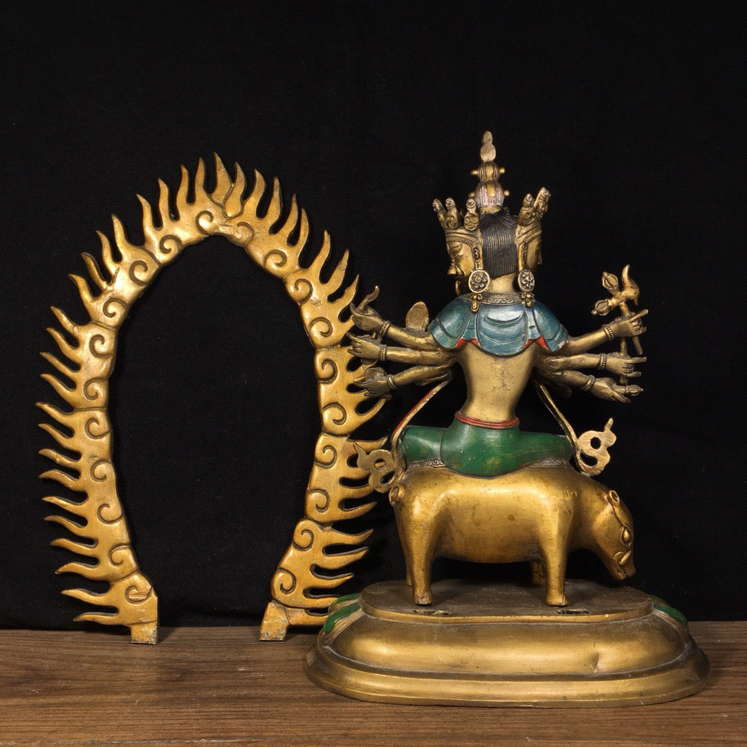 Chinese Antique Pure Copper Pig Riding Vajra Bright Buddha Statue