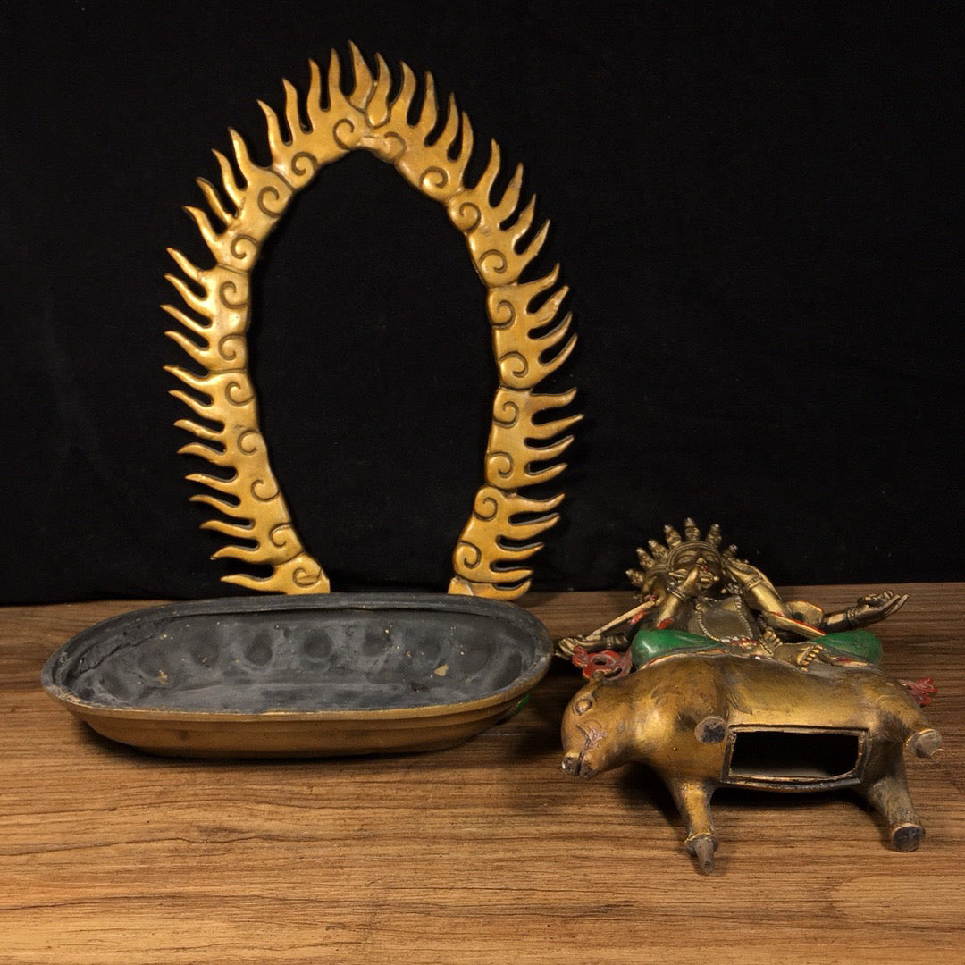 Chinese Antique Pure Copper Pig Riding Vajra Bright Buddha Statue