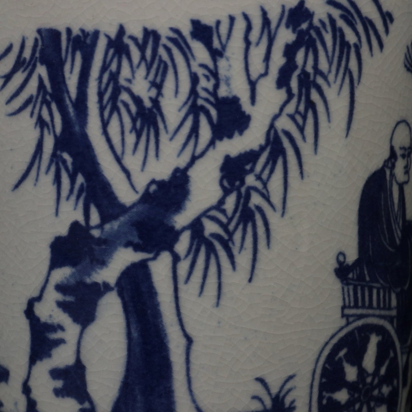 Blue and White Ghost Valley Descending Mountain Pattern Tea Jar