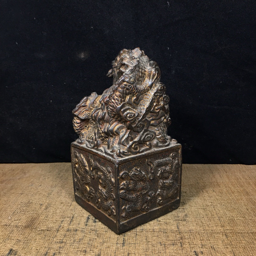 Chinese Antique Pure Copper Water Nine Dragon Gold Seal Ornament