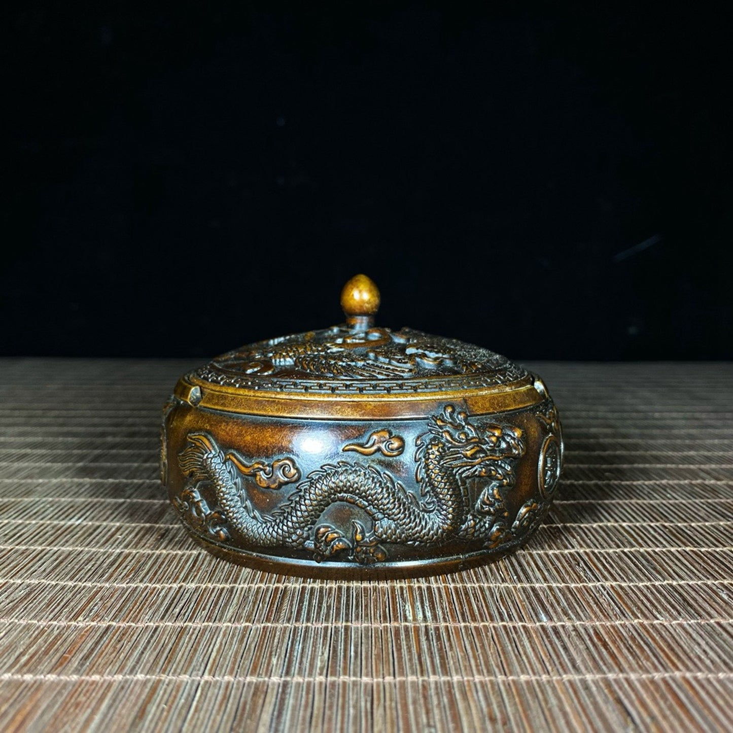 Pure copper relief dragon and phoenix treasure bowl ashtray