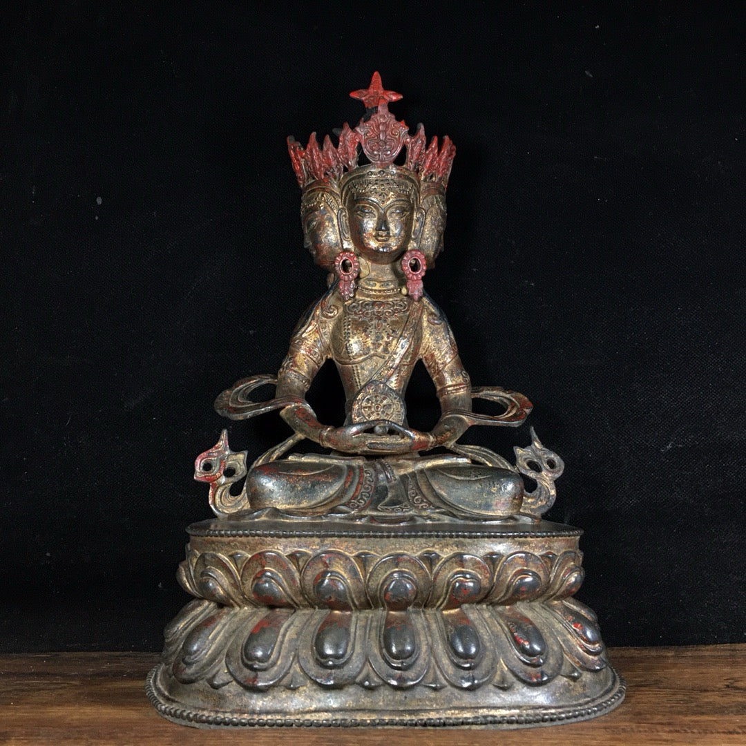 Chinese antique pure copper four sided Buddha's Great Sun Buddha ornament