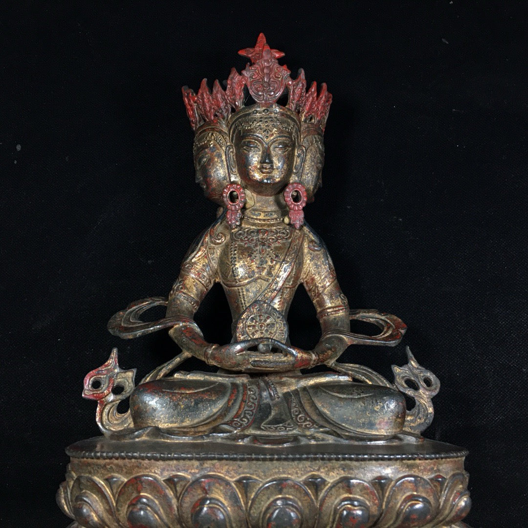 Chinese antique pure copper four sided Buddha's Great Sun Buddha ornament