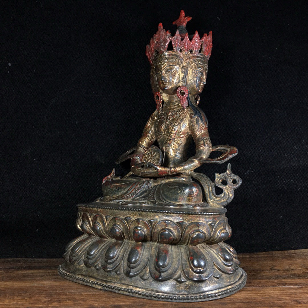 Chinese antique pure copper four sided Buddha's Great Sun Buddha ornament