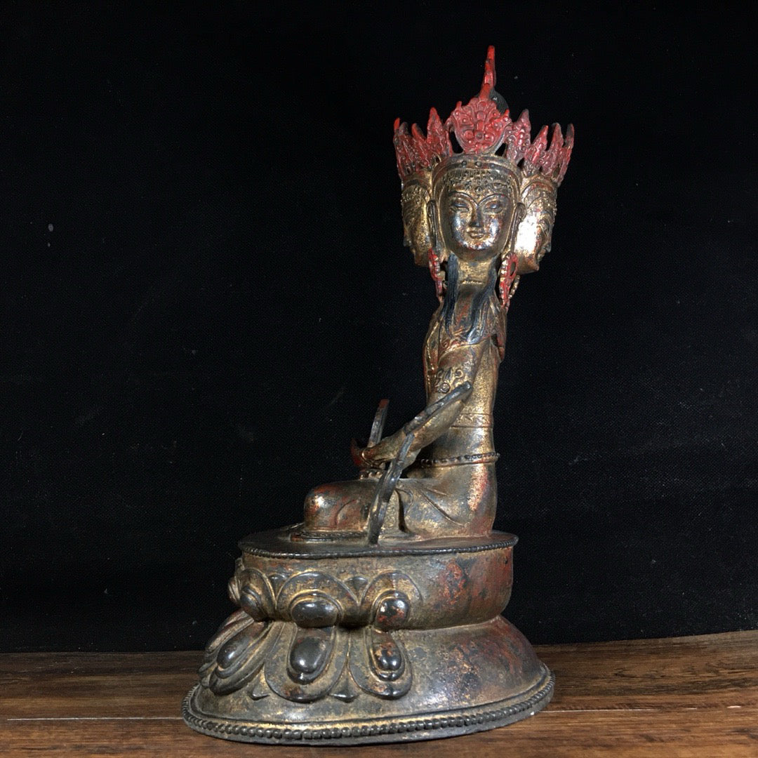 Chinese antique pure copper four sided Buddha's Great Sun Buddha ornament