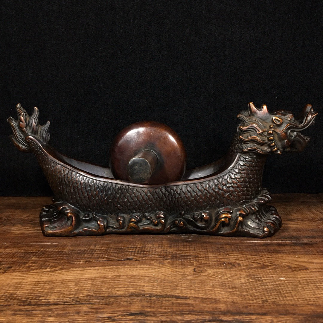 Chinese antique pure copper dragon boat medicine roller