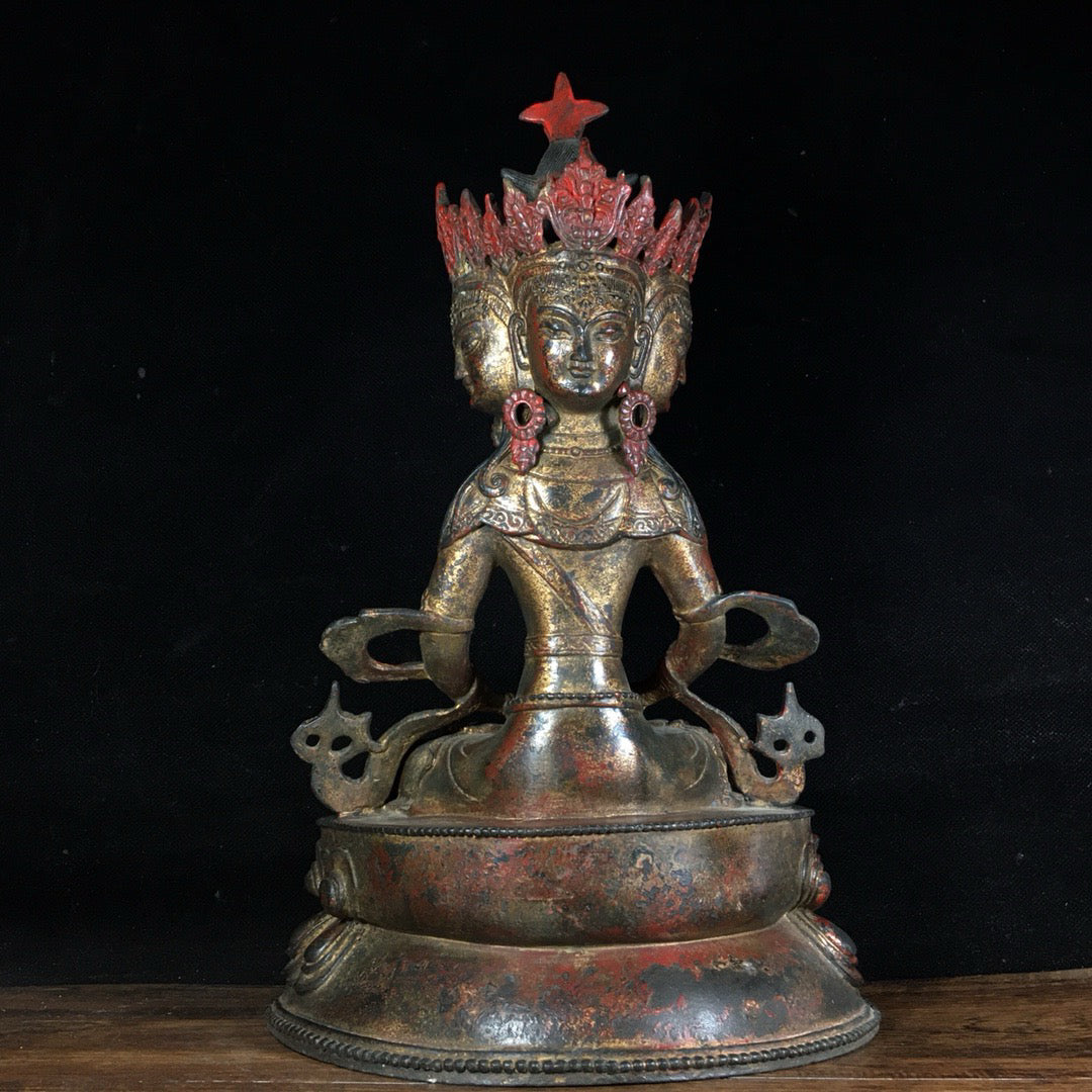 Chinese antique pure copper four sided Buddha's Great Sun Buddha ornament