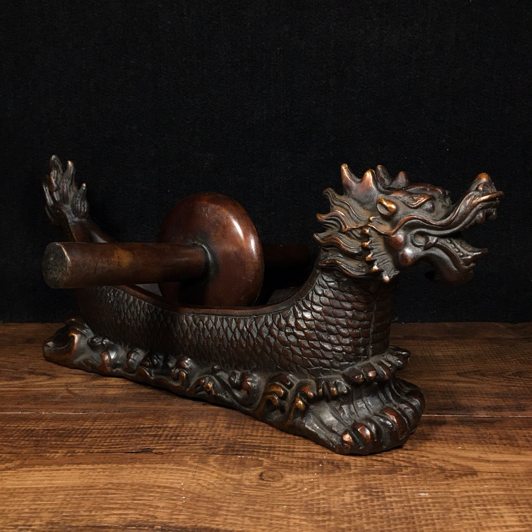 Chinese antique pure copper dragon boat medicine roller