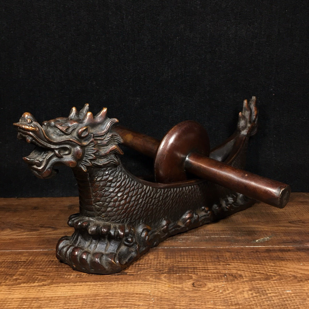 Chinese antique pure copper dragon boat medicine roller