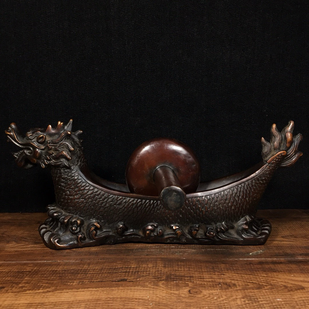 Chinese antique pure copper dragon boat medicine roller