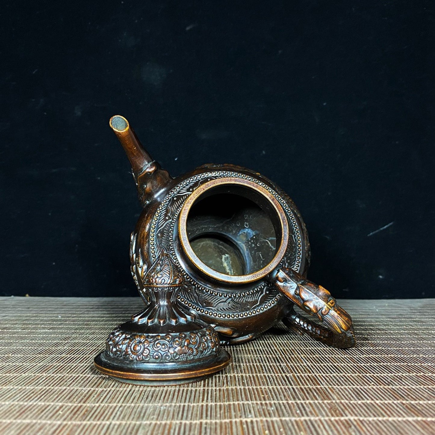 Pure copper relief dragon and phoenix teapot