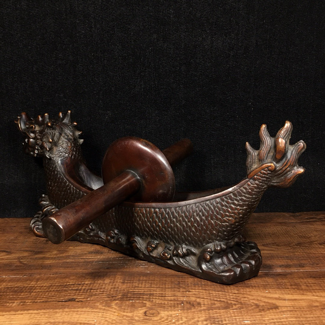 Chinese antique pure copper dragon boat medicine roller