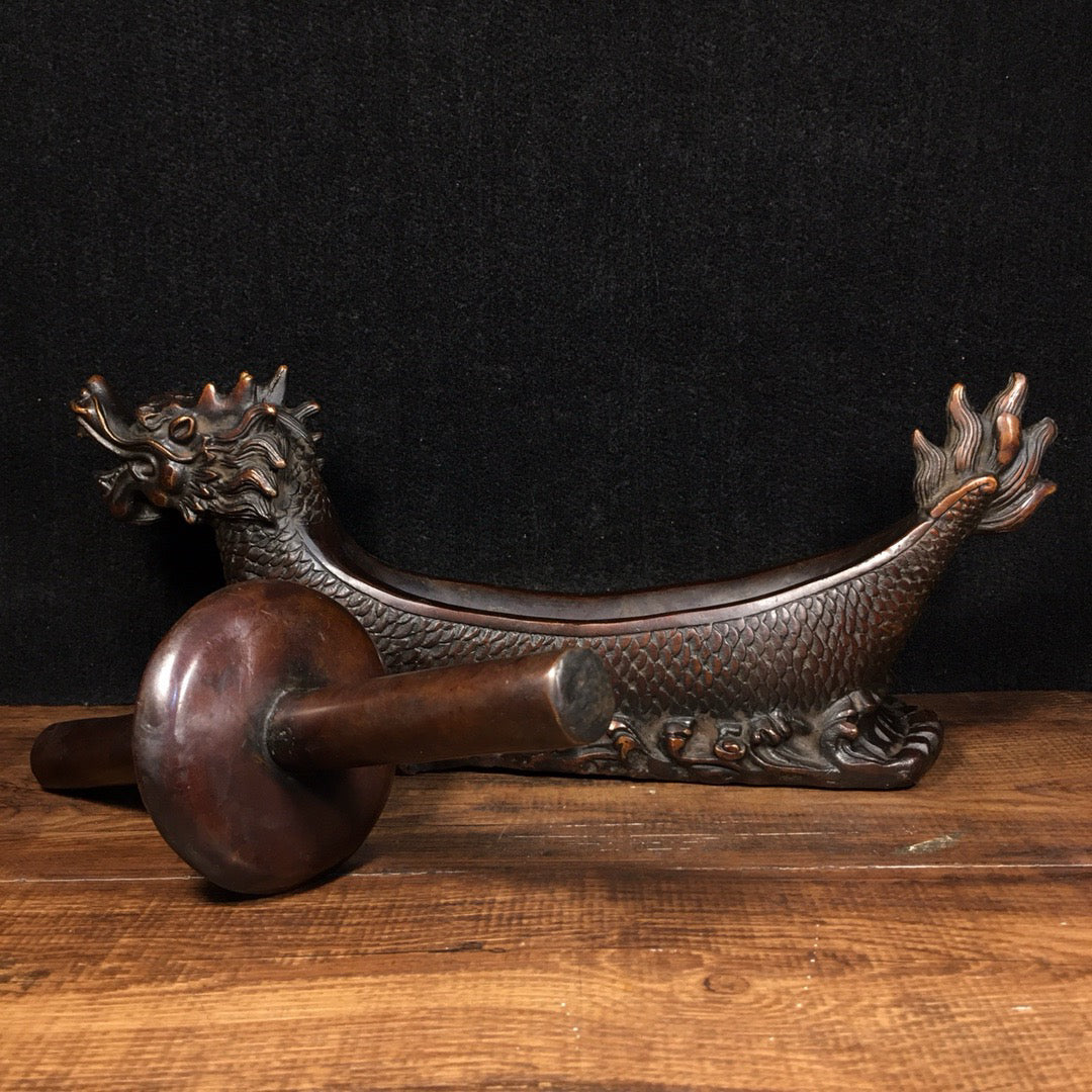 Chinese antique pure copper dragon boat medicine roller