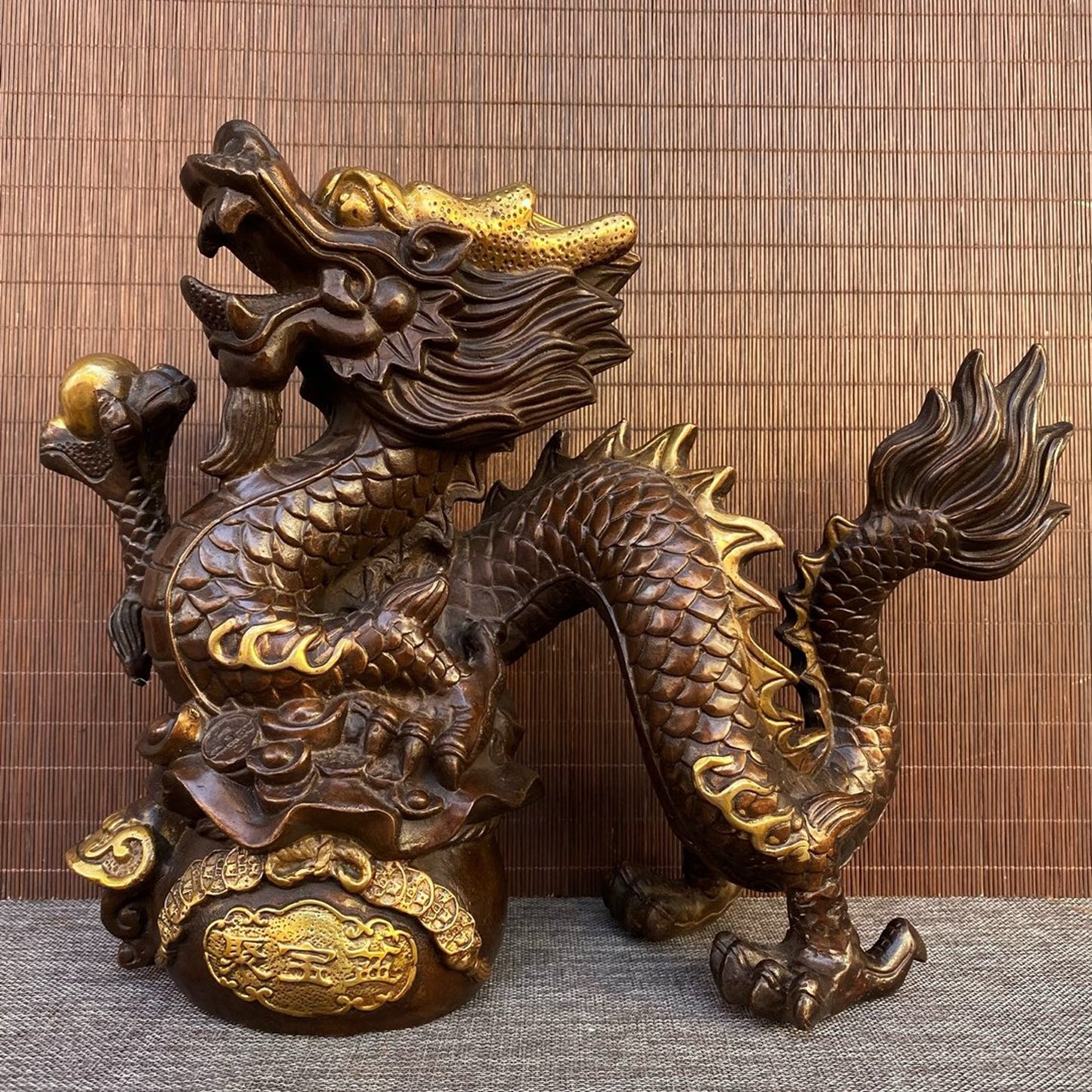 Pure copper gilded Ruyi Feng Shui Jubao Pen Dragon