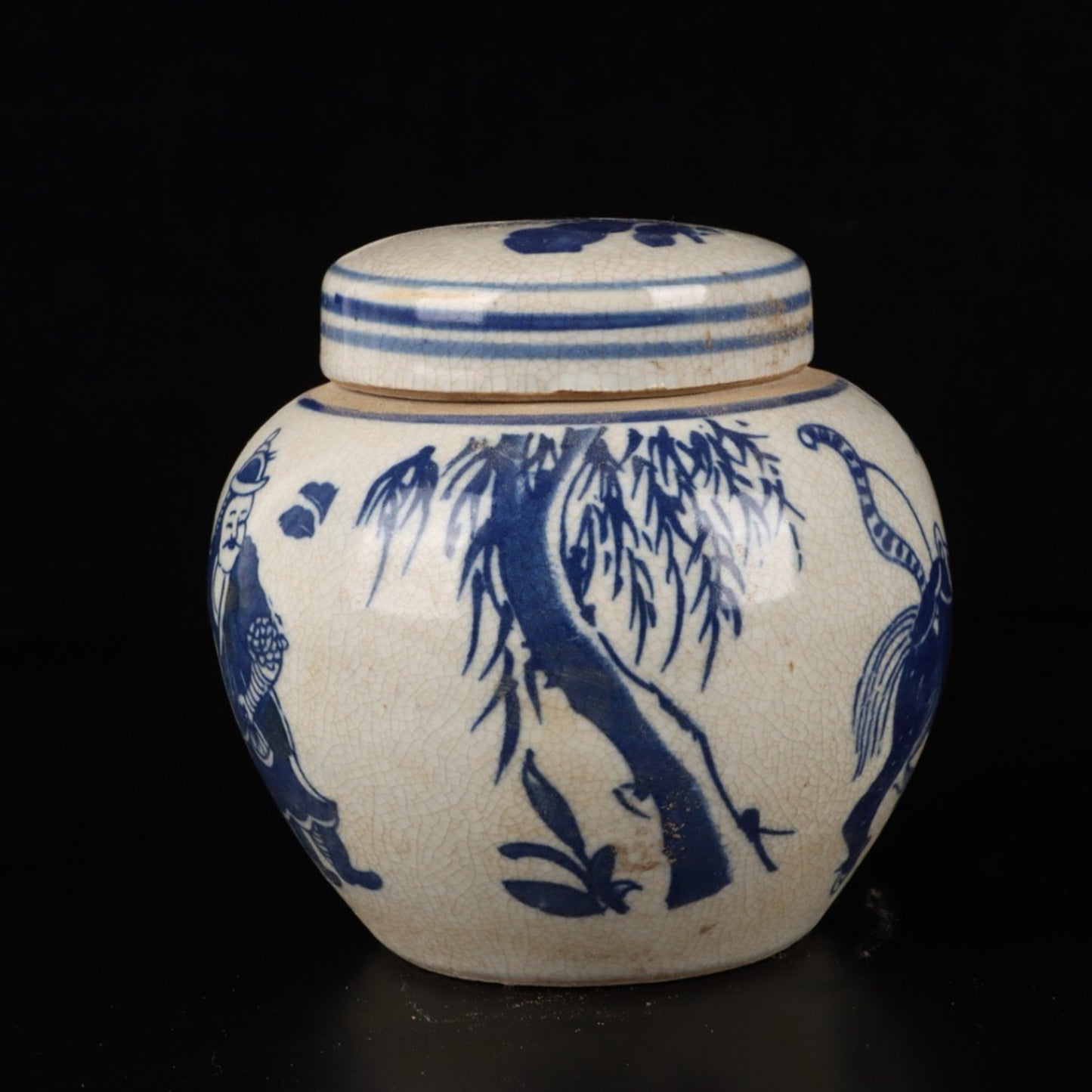 Blue and white character story patterned lid jar