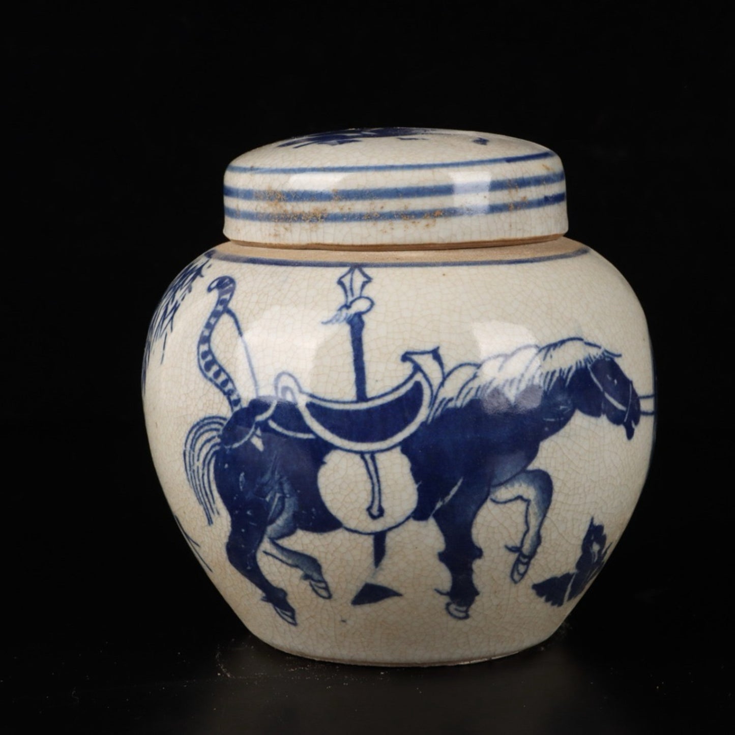 Blue and white character story patterned lid jar