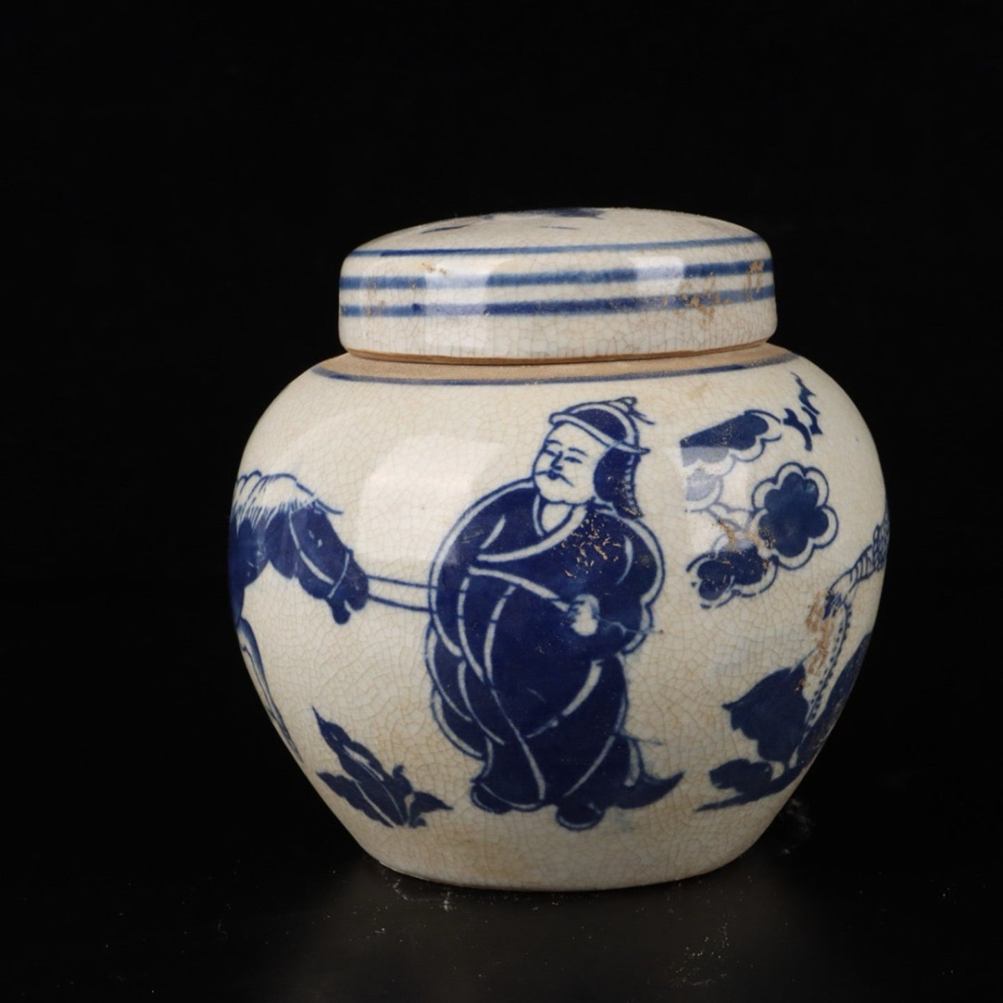 Blue and white character story patterned lid jar