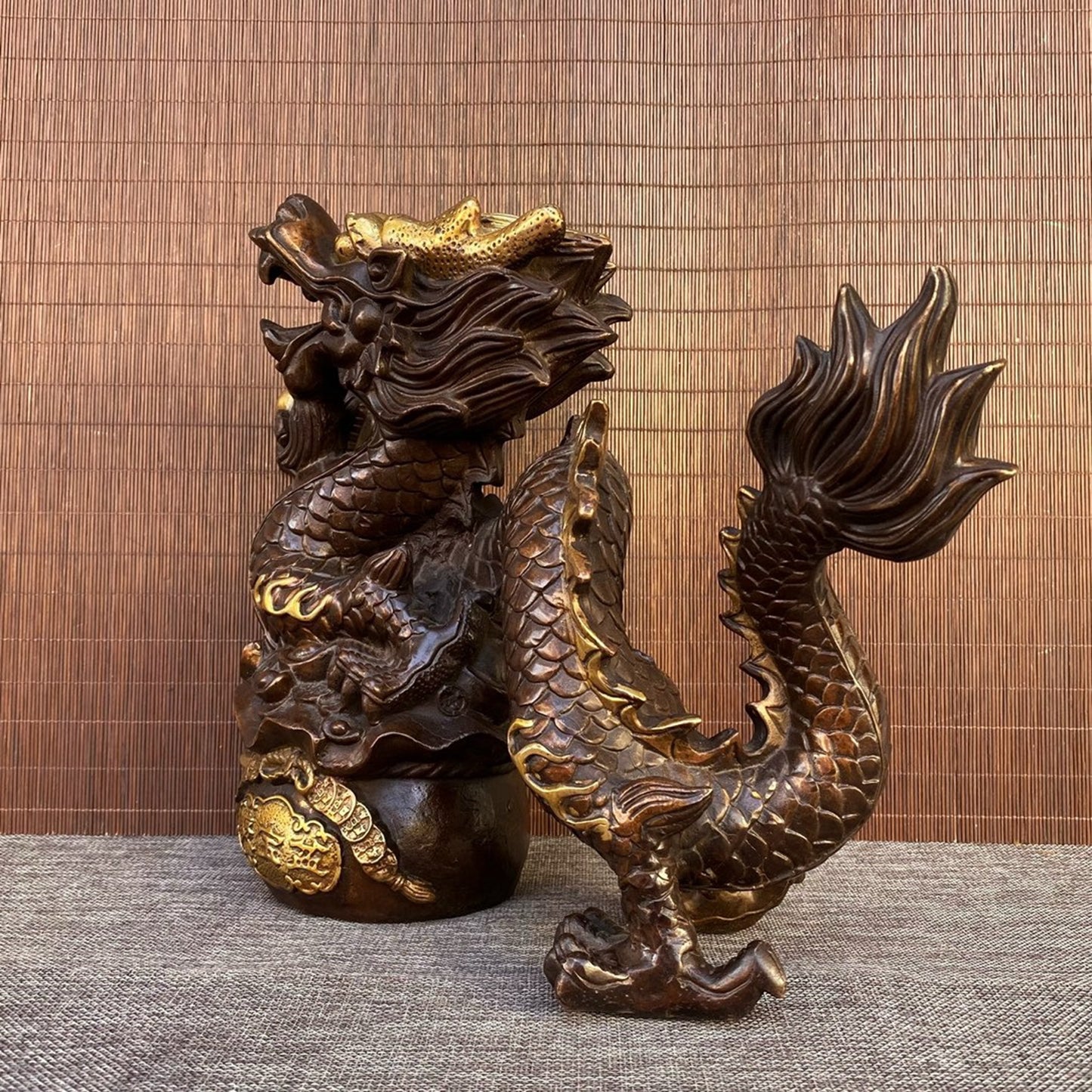 Pure copper gilded Ruyi Feng Shui Jubao Pen Dragon