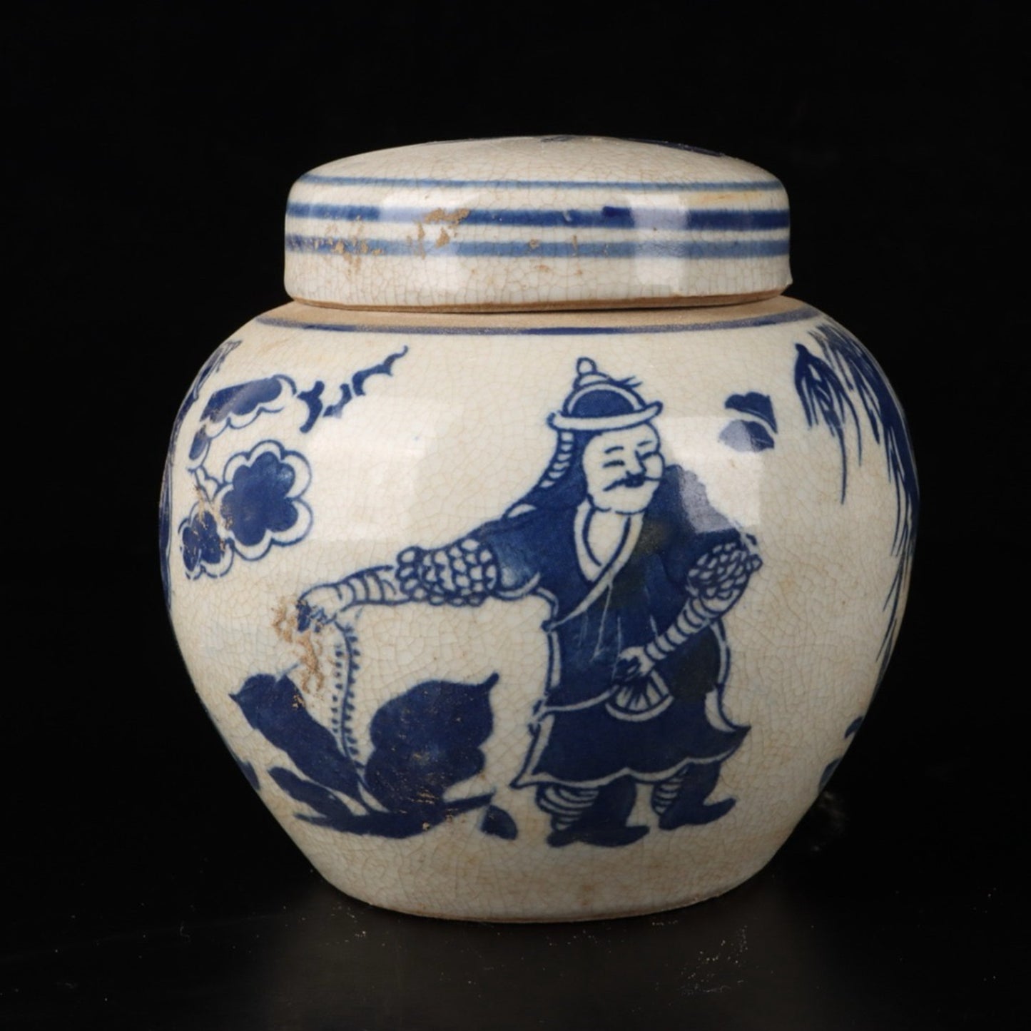 Blue and white character story patterned lid jar