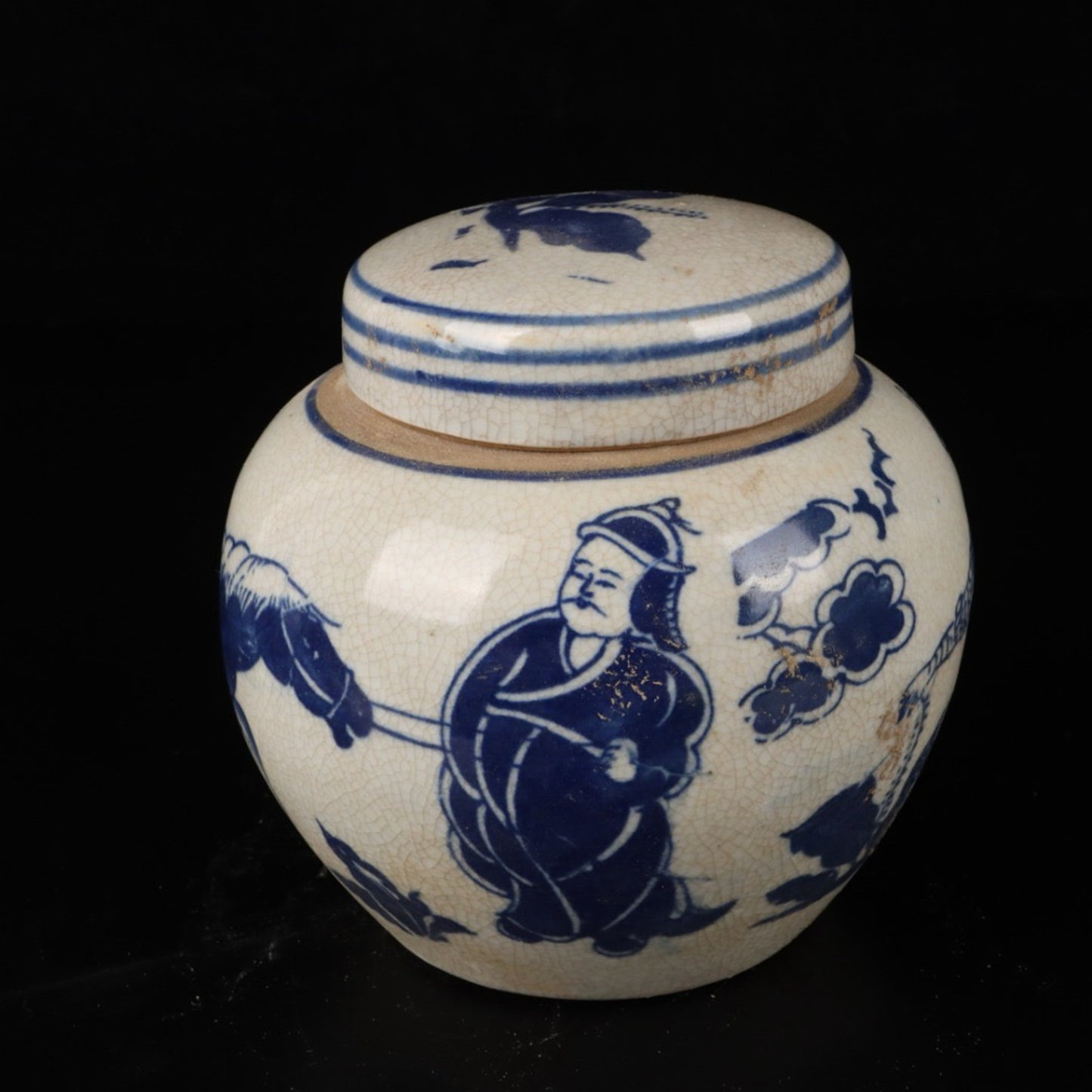 Blue and white character story patterned lid jar