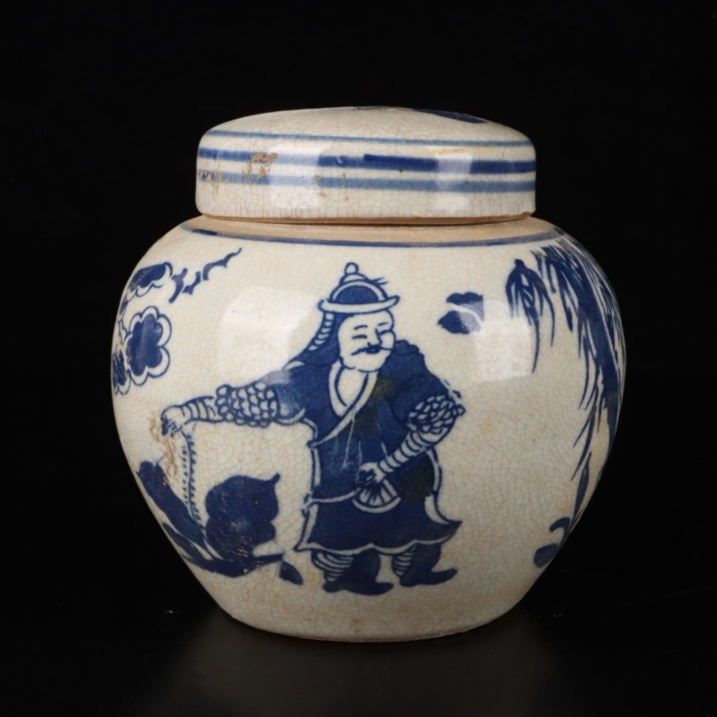 Blue and white character story patterned lid jar