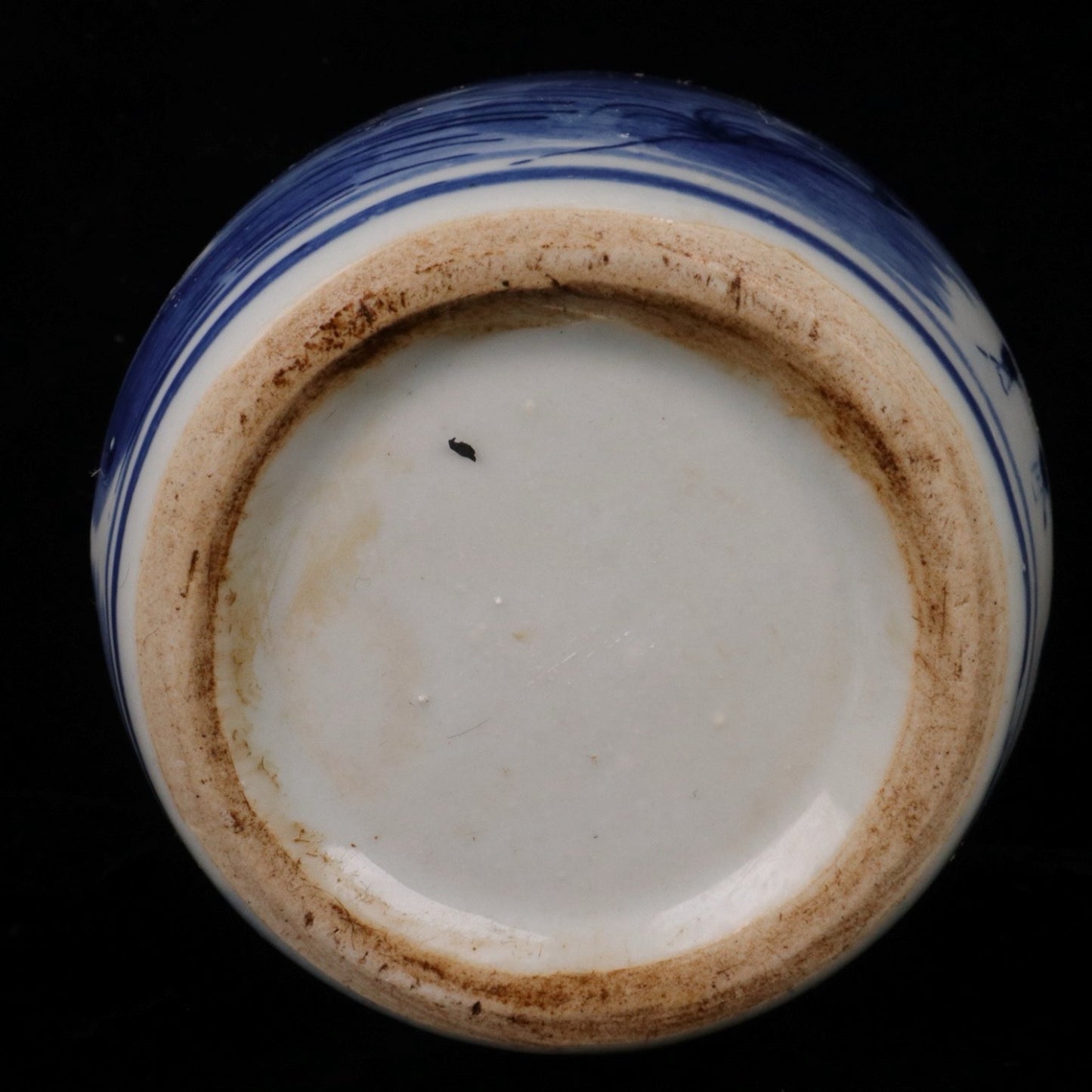 Blue and white landscape patterned covered jar
