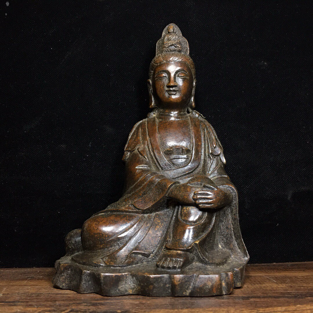 Chinese antique pure copper Guanyin Bodhisattva Buddha statue ornament