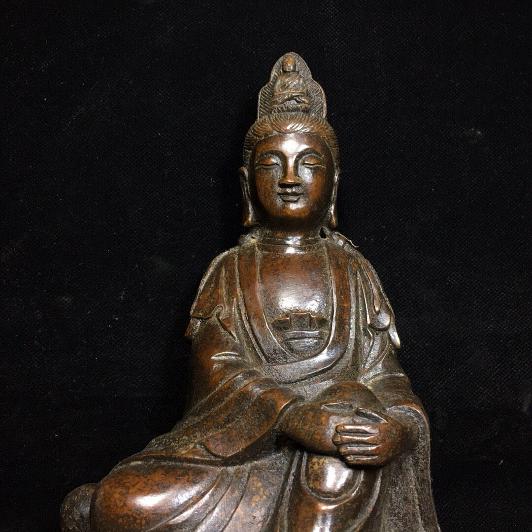 Chinese antique pure copper Guanyin Bodhisattva Buddha statue ornament