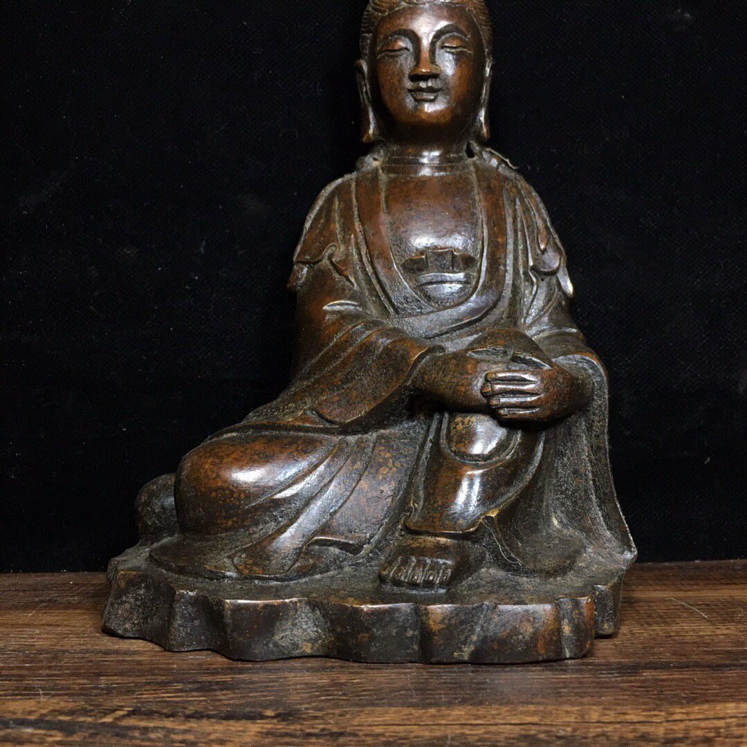 Chinese antique pure copper Guanyin Bodhisattva Buddha statue ornament