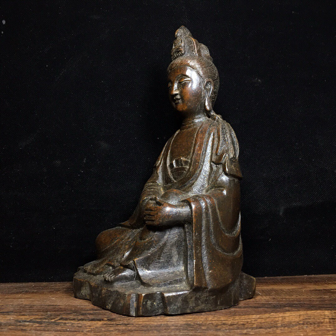 Chinese antique pure copper Guanyin Bodhisattva Buddha statue ornament