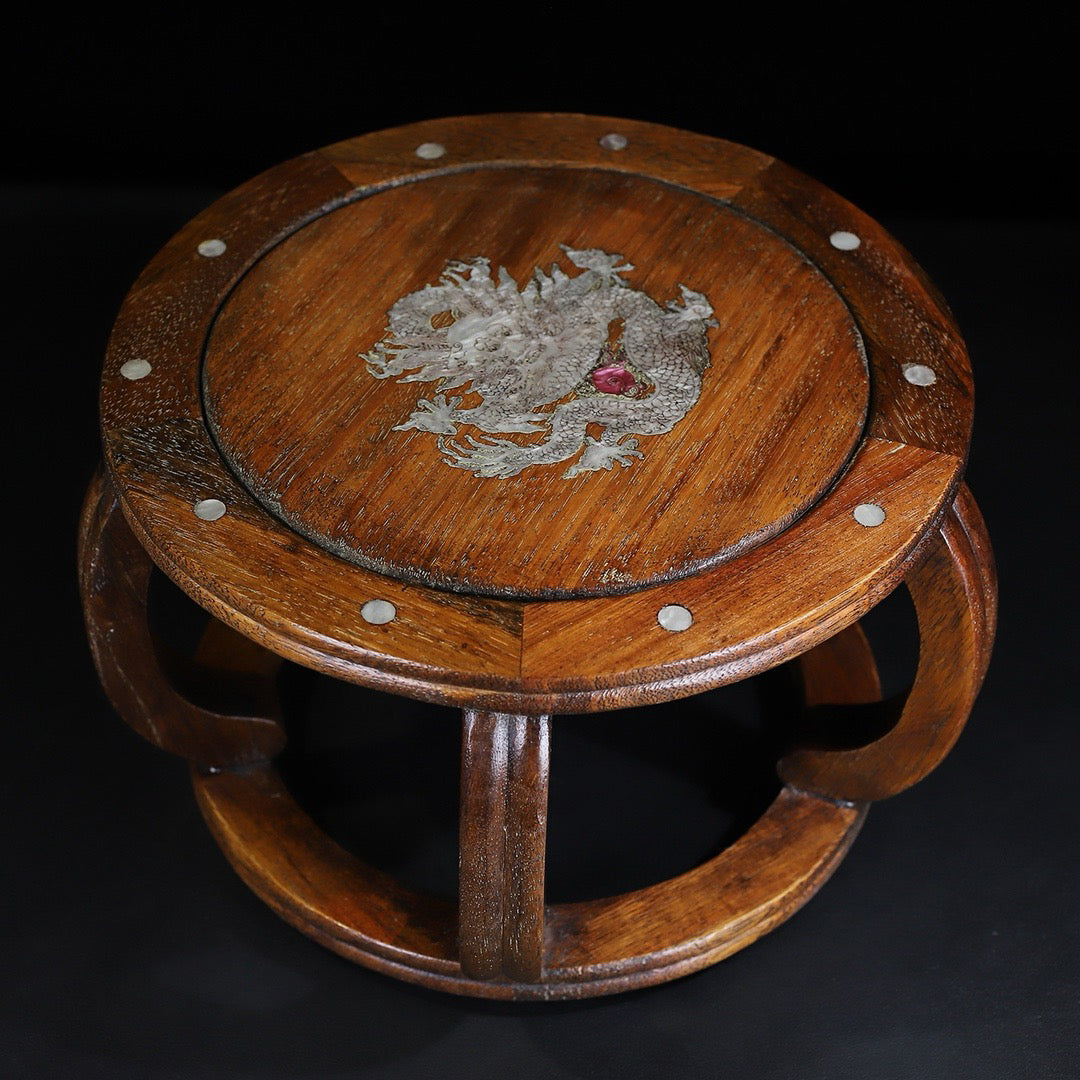 Pear wood inlaid shell small round seat