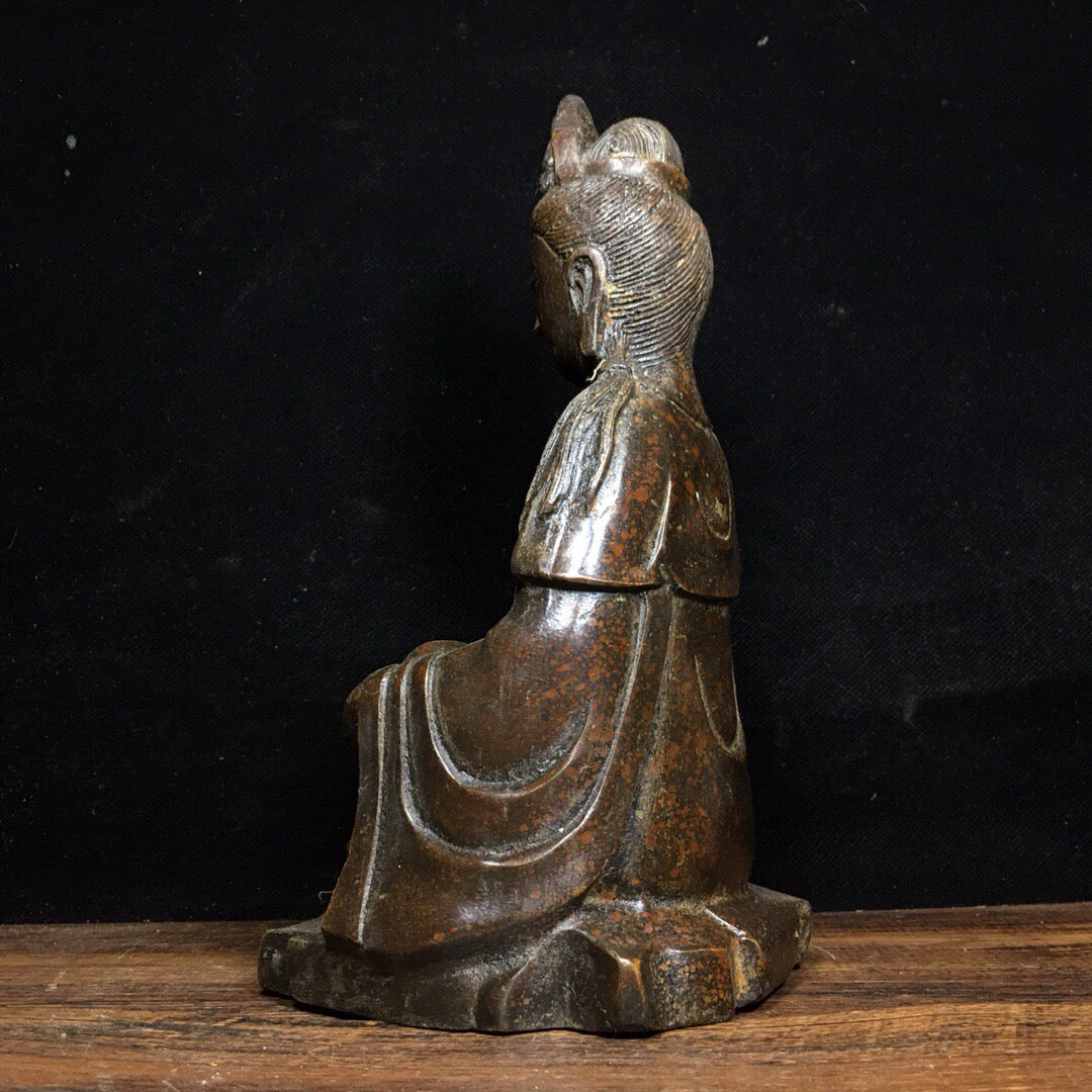 Chinese antique pure copper Guanyin Bodhisattva Buddha statue ornament