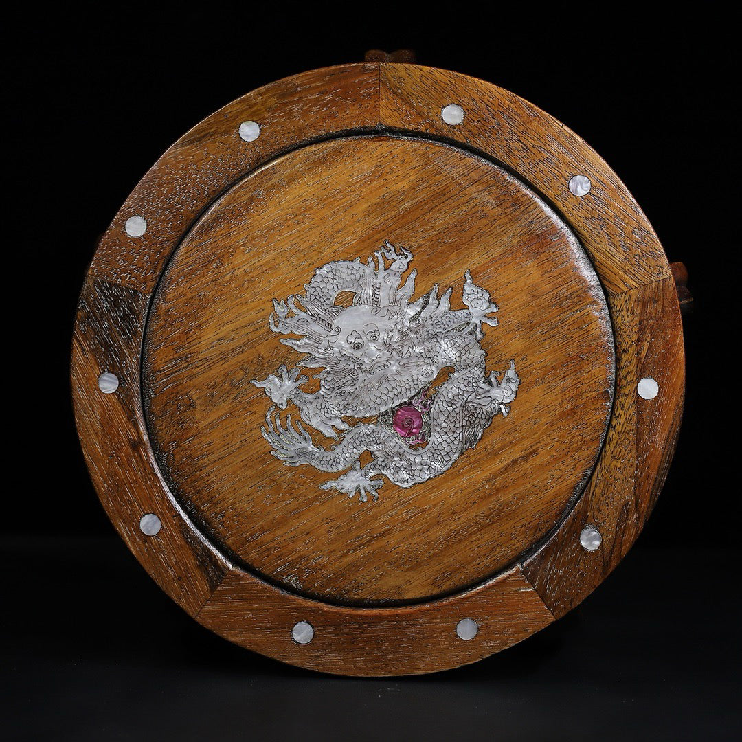 Pear wood inlaid shell small round seat
